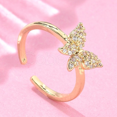 Adjustable Brass Micro Pave Clear Cubic Zirconia Cuff Rings X-RJEW-G096-42G-1