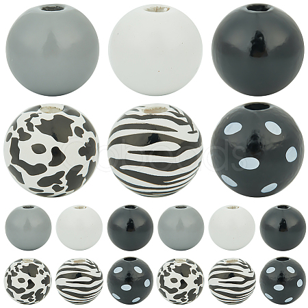 6 Styles Painted Natural Wood Beads WOOD-SP0001-10-1