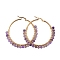 Beaded Hoop Earrings, with Natural Amethyst Beads, Golden Plated 304 Stainless Steel Hoop Earrings and Cardboard Packing Box, 50mm, Pin: 0.6x1mm