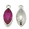 Alloy Glass Pendants, Faceted, Horse Eye, Platinum, Camellia, 20x9x5mm, Hole: 1.5mm