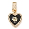 Brass Micro Pave Cubic Zirconia Pendants, with Enamel, Heart with Four Leaf Clover Charms, Black, 37mm, Hole: 7X4mm