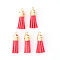 Faux Suede Tassel Pendant Decorations, with CCB Plastic Cord Ends, Light Gold, Indian Red, 33~35x10mm, Hole: 2.5mm