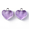 Transparent Resin Pendants, with Platinum Tone Iron Loop, Heart, Plum, 16.5x17x9.5mm, Hole: 1.8mm