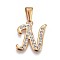 304 Stainless Steel Pendants, with Rhinestone, Letter, Letter.N, 18.5x16.5x2mm, Hole: 3~3.5x7.5~8mm