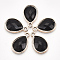 UV Plating Acrylic Pendants, with Acrylic Rhinestone, Faceted, Teardrop, Light Gold, Black, 25x16x4.5mm, Hole: 2mm