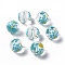 Transparent Glass Beads, Hand Drawn Beads, with Enamel, Round, Sky Blue, Flower Pattern, 11.5~12x11mm, Hole: 1.5~1.6mm