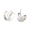 Green Cubic Zirconia Heart Stud Earrings EJEW-P213-13P-2