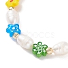 Natural Pearl & Millefiori Glass Beaded Stretch Bracelet with Heart and Coin Charm for Women BJEW-TA00060-6