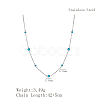 Vintage Synthetic Blue Turquoise 304 Stainless Steel Flat Round Link Chain Necklaces for Women QJ5506-1-3