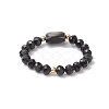 Natural Rainbow Moonstone and Natural Black Tourmaline Beaded Rings RJEW-TA00196-5