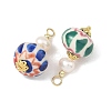Handmade Porcelain & Natural Cultured Freshwater Pearl & Non-magnetic Synthetic Hematite & Brass Pendants PALLOY-JF05913-2
