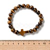 Natural & Synthetic Mixed Gemstone Cross & Round Beaded Stretch Bracelets BJEW-C119-01-7