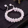 Natural  Rose Quartz Braided Bead Bracelet BJEW-SW00001-08-3