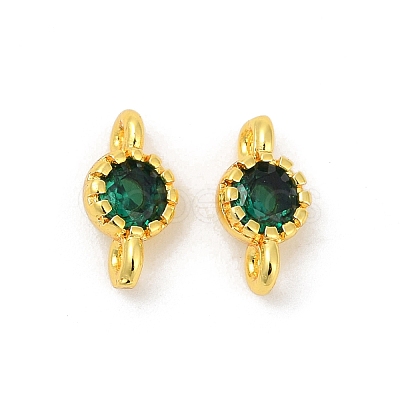 Brass Cubic Zirconia Flat Round Connector Charms KK-H204-02G-02-1