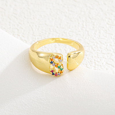 Brass Micro Pave Colorful Cubic Zirconia Cuff Open Rings FS-WG163C1-19-1