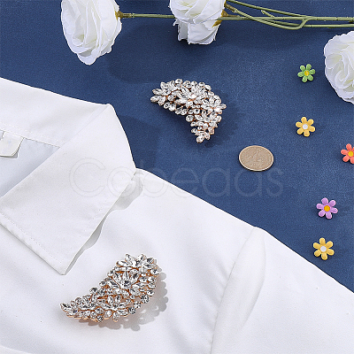 2Pcs Flower Alloy Rhinestone Brooch JEWB-FG0001-70C-1