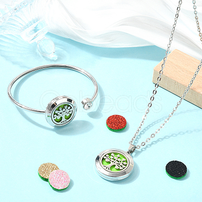 1Pc Stainless Steel Open Cuff Bangles & 1Pc Stainless Steel Pendant Neclace AJEW-SC0004-06A-1
