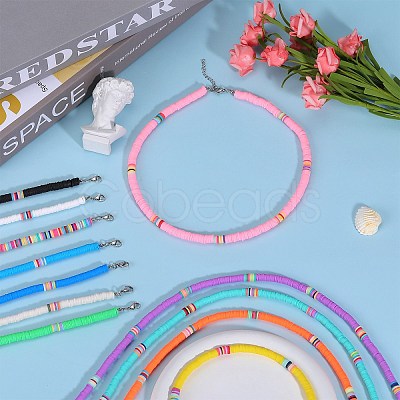Polymer Clay Heishi Surfer Beaded Necklaces Set NJEW-SW00031-1