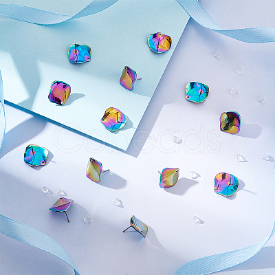 Rainbow Color 304 Stainless Steel Stud Earring Findings with Hole STAS-UN0036-11-1