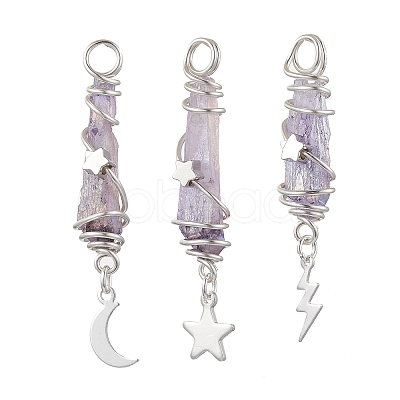 3Pcs 3 Styles Electroplated Natural Quartz Crystal Nuggets Copper Wire Wrapped Pendants PALLOY-JF03128-02-1