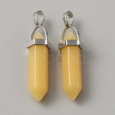 Natural Dyed White Jade Double Terminal Pointed Pendants G-WH0016-37C-1