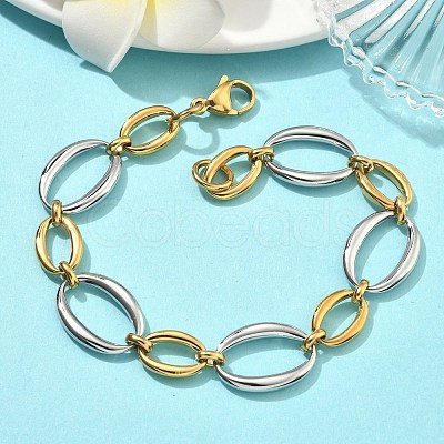 Two Tone 304 Stainless Steel Oval Link Chain Bracelets for Women BJEW-F533-02F-G-1