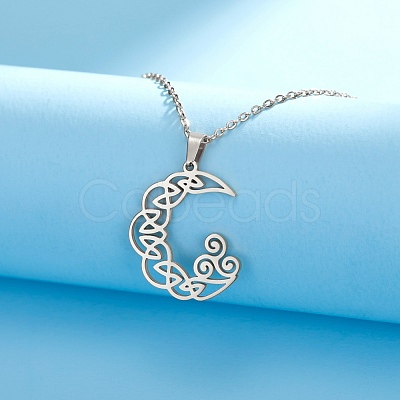 304 Stainless Steel Viking Triskele Crescent Moon Pendant Cable Chain Necklaces PW-WGB557A-01-1