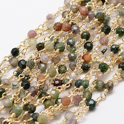 Faceted Round Natural Agate Handmade Beaded Chains CHC-L034-25-NR-1