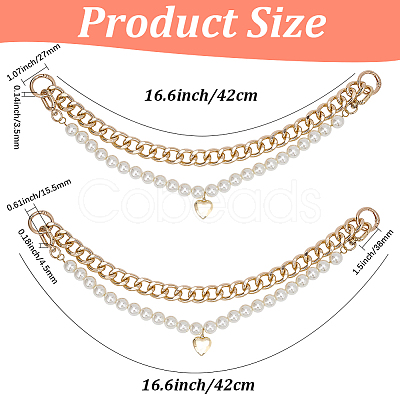 2Pcs 2 Styles Aluminum Chain & White Round Plastic Imitaiton PearlBeaded Bag Extender Chains HJEW-BM0001-43-1