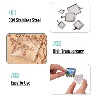 6Pcs 6 Styles 304 Stainless Steel Pendant Cabochon Settings STAS-TA0001-47A-1