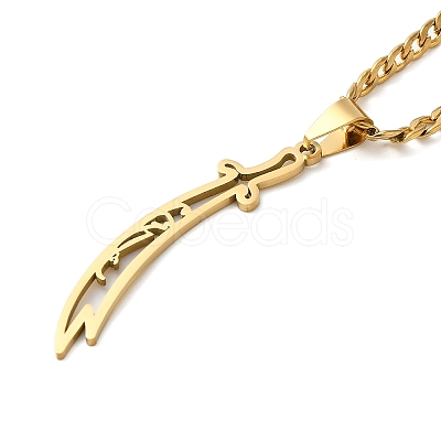 Sword Knife 201 Stainless Steel Hollow Scimitar Pendant Necklaces for Women and Men NJEW-F324-10G-1
