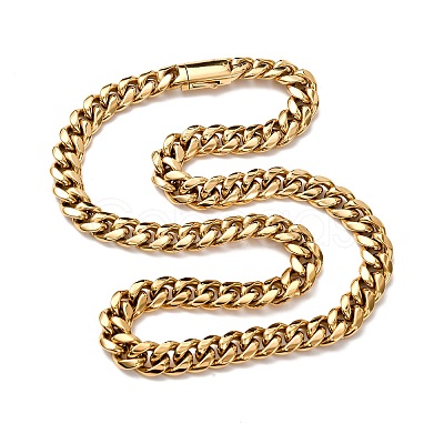 12MM 304 Stainless Steel Cuban Link Chain Necklaces for Unisex NJEW-K295-02C-G-1