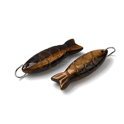 Natural Tiger Eye Fish Carved Pendants G-G314-01P-02-1