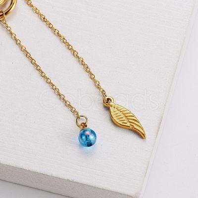 3Pcs Stainless Steel Double Ring Feather Tassel Y Necklaces for Women GZ5002-1