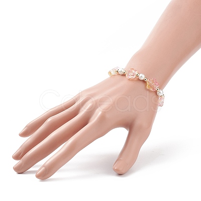 5Pcs 5 Color Glass Plum Blossom & Imitation Pearl Beaded Stretch Bracelets Set BJEW-JB08943-1