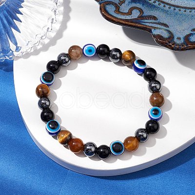Round Gemstone Beaded Stretch Bracelets BJEW-JB11005-1