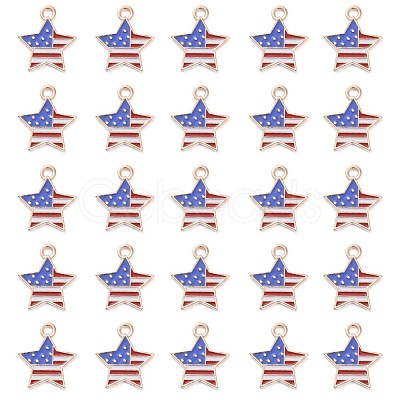 50Pcs Independence Day Light Gold Plated Alloy Enamel Pendants ENAM-LS0001-08LG-1