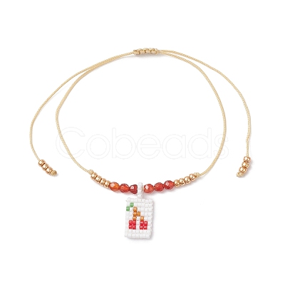 Adjustable Handmade MIYUKI Glass Seed Beads & Natural Agate Charm Bracelets BJEW-MZ00248-02-1