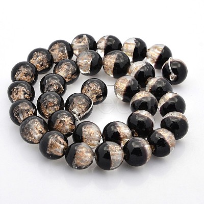 Handmade Two Tone Gold Sand Lampwork Round Beads Strands LAMP-O007-01C-1