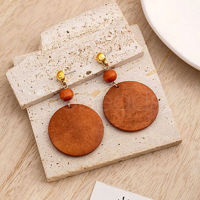 Wood & Brass Dangle Stud Earrings WGD57B9-06-1