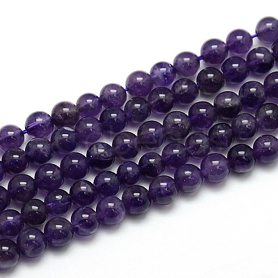 Natural Amethyst Round Bead Strands G-L170-6mm-01-1