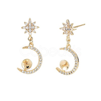 Brass Micro Pave Clear Cubic Zirconia Stud Earring Findings KK-S364-143-1