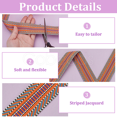 5 Yards Polyester Striped Jacquard Ribbon OCOR-WH0078-287B-1