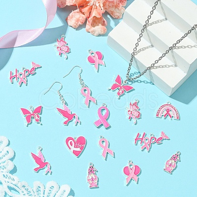 DIY Pink Awareness Ribbon Alloy Enamel Dangle Earring Making Kits DIY-YW0010-56-1