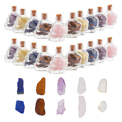 10Pcs Mixed Gemstones Chips in Skull Glass Bottle Display Decorations DJEW-AR0001-08-1