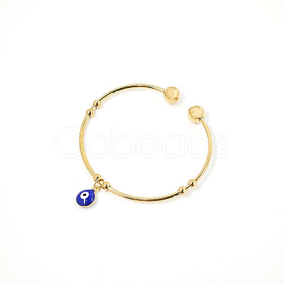 Real 18K Gold Plated 201 Stainless Steel Adjustable Cuff Bangles BM4462-2-1
