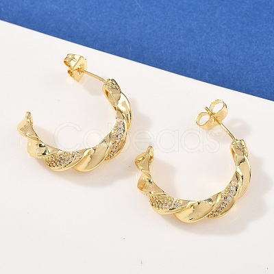 Brass Micro Pave Clear Cubic Zirconia Twist Stud Earrings EJEW-L275-16G-01-1