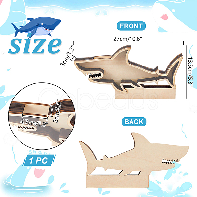 Shark Shape Wood Display Box DIY-WH0430-991-1