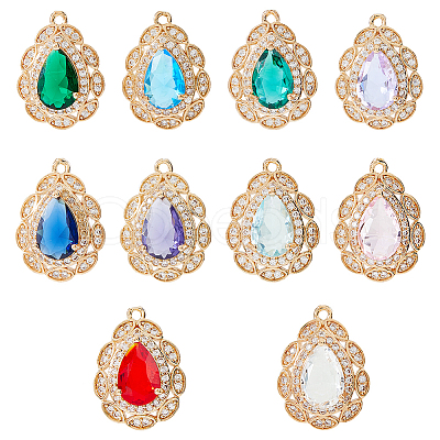 10Pcs 10 Colors Brass Micro Pave Cubic Zirconia Pendants KK-HS0015-60-1