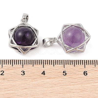 Natural Amethyst Round Pendants G-M440-04F-P-1